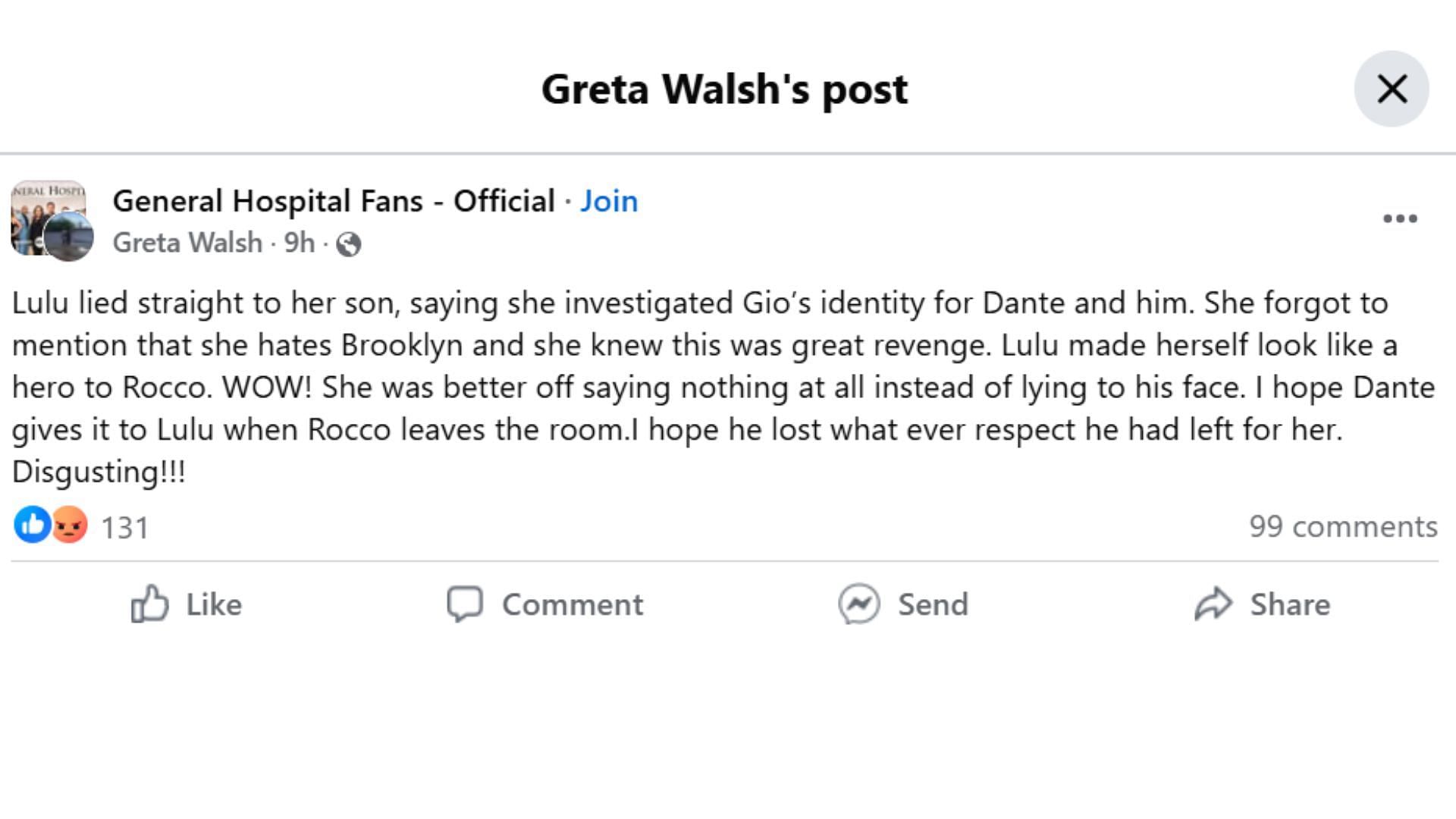 The original post by the fan (Image via Facebook/Greta Walsh)